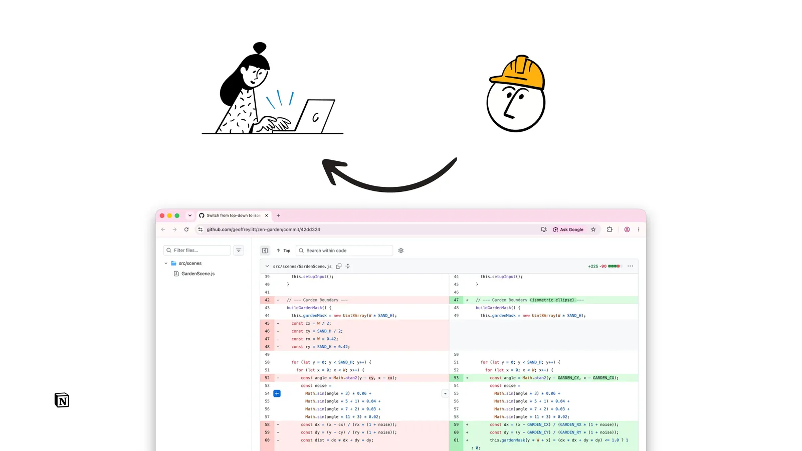 Slide showing a raw code diff.