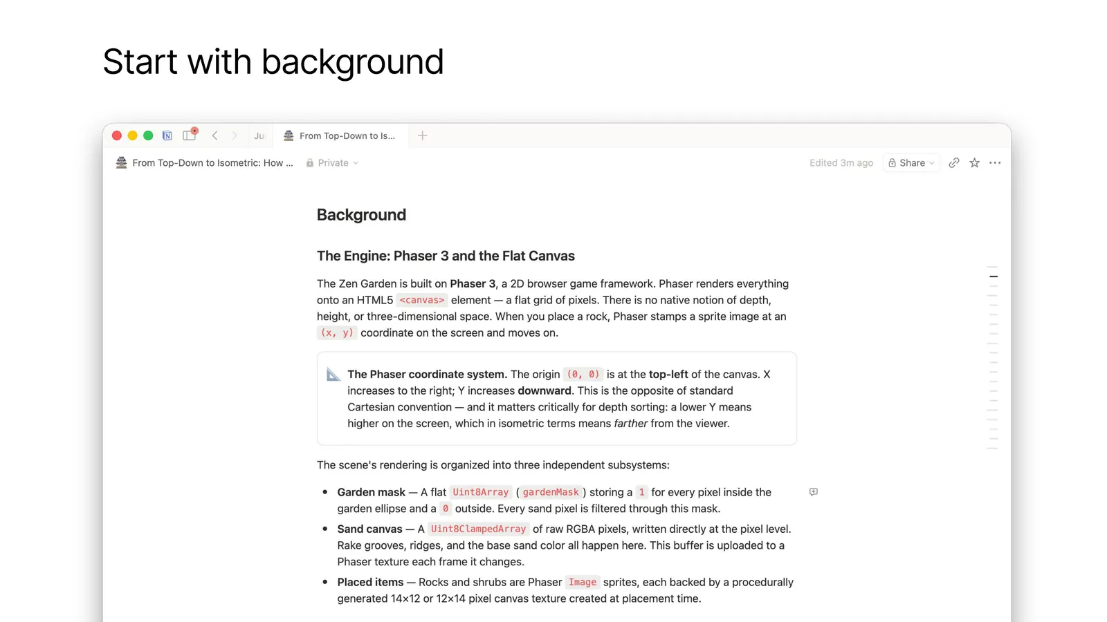Explainer section teaching background info about the game engine.